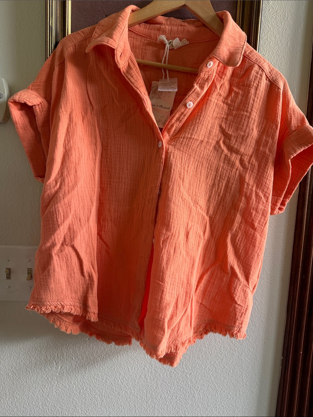 Hem & Thread Short-Sleeve Button-Down Cotton Muslin Shirt